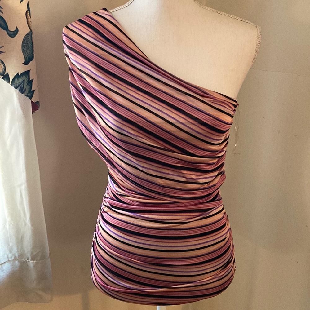 ‼️PRICE DROP‼️ 
Charlotte Russe Multi Color One Shoulder Ruched Striped Shirt